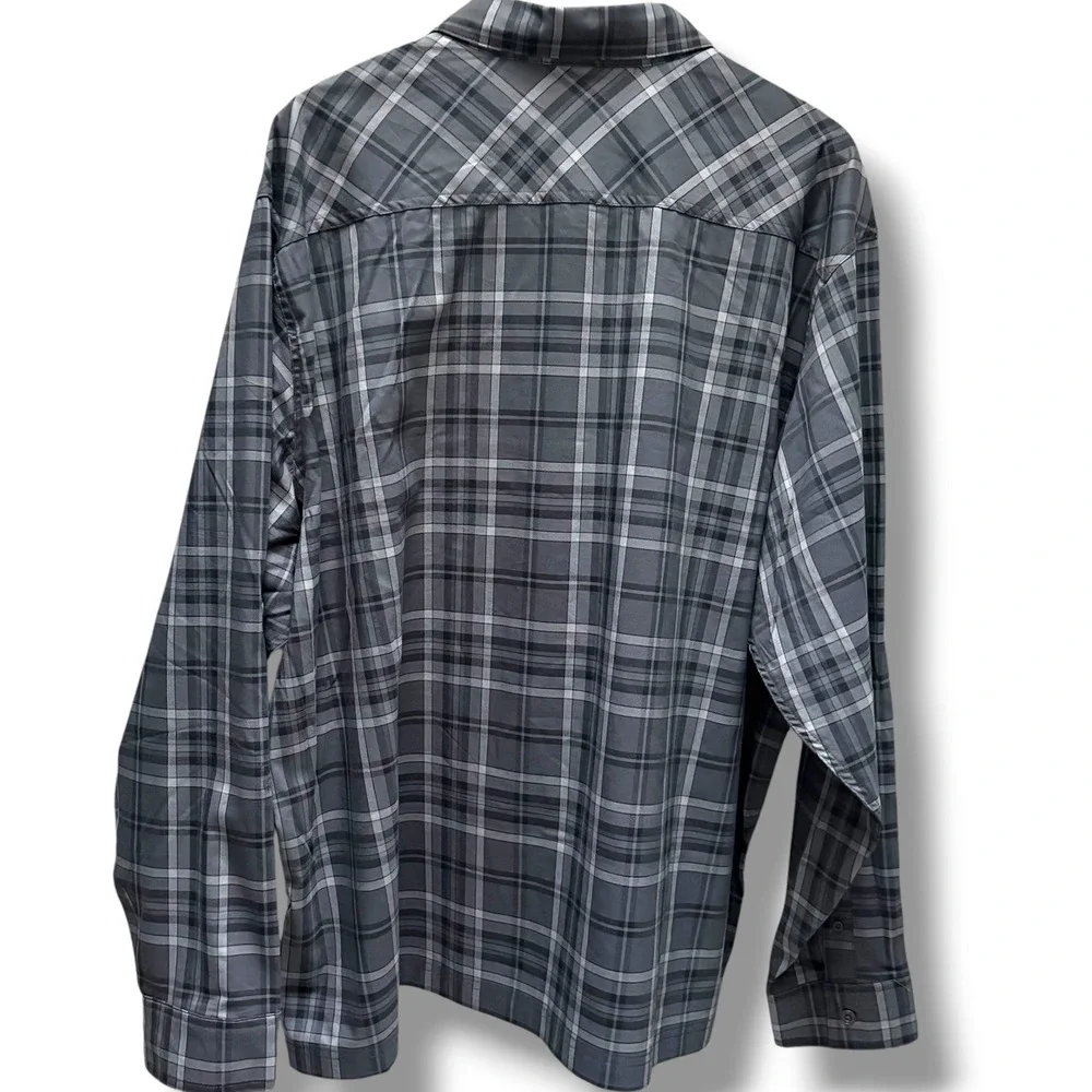 Wrangler‎ Outdoor Men 3XL Grey Plaid Stretch Moisture Wicking UPF 40 Shirt NEW